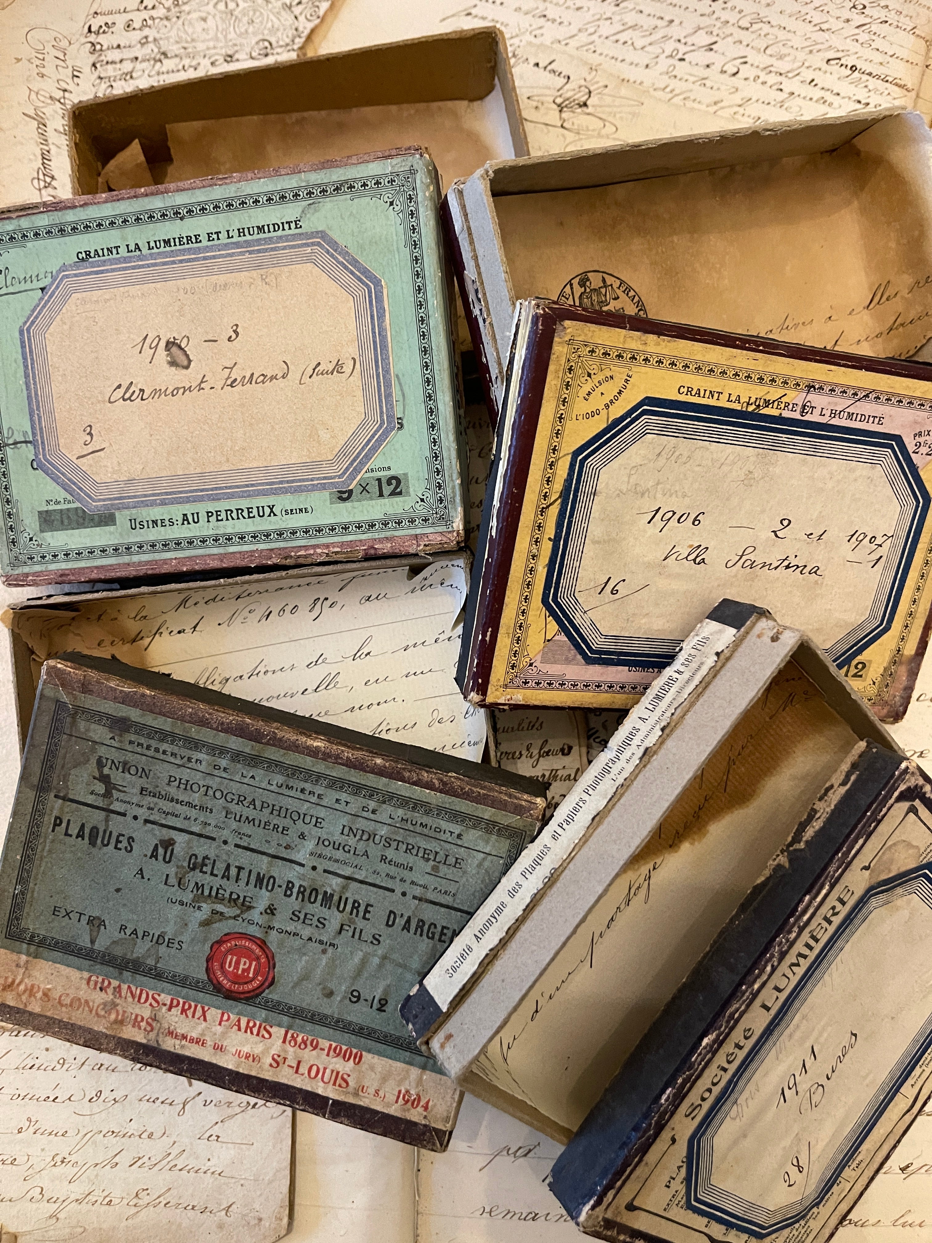 Original Antique French Paper Boxes - Set E
