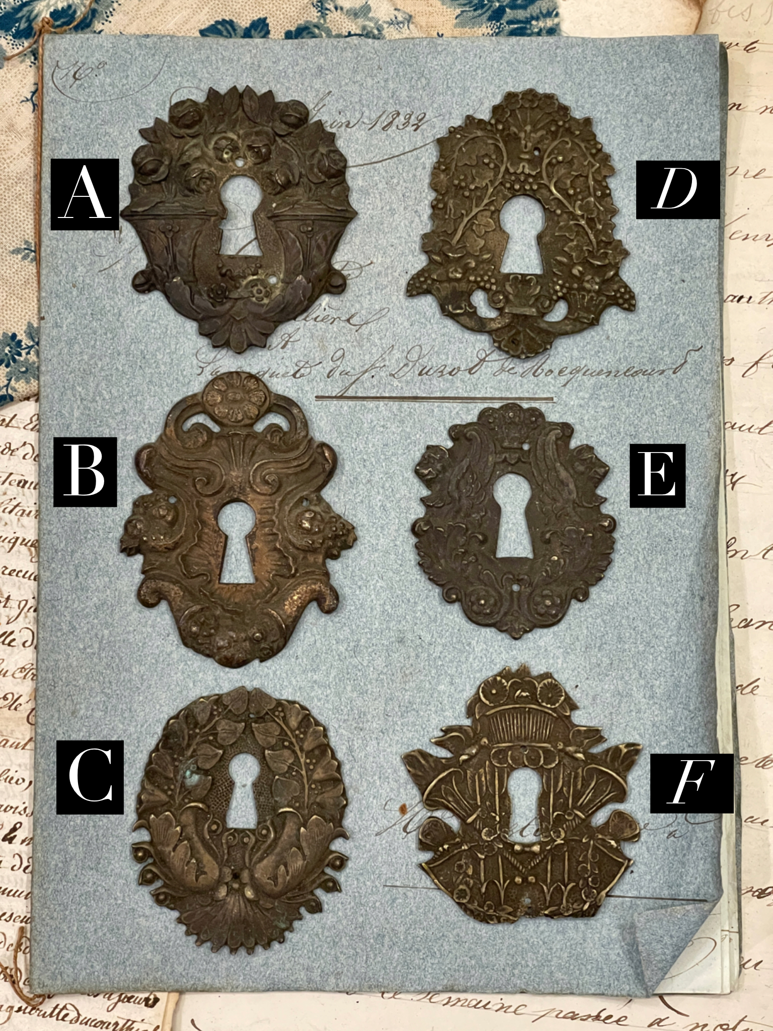 19th Century French Escutcheon Keyhole Covers - C