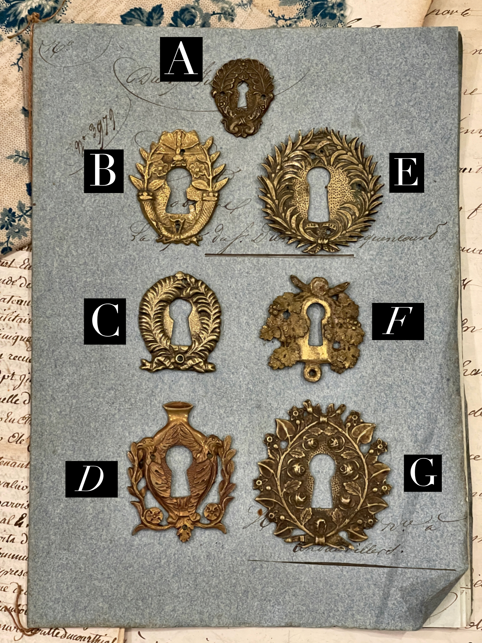 19th Century French Escutcheon Keyhole Covers - E