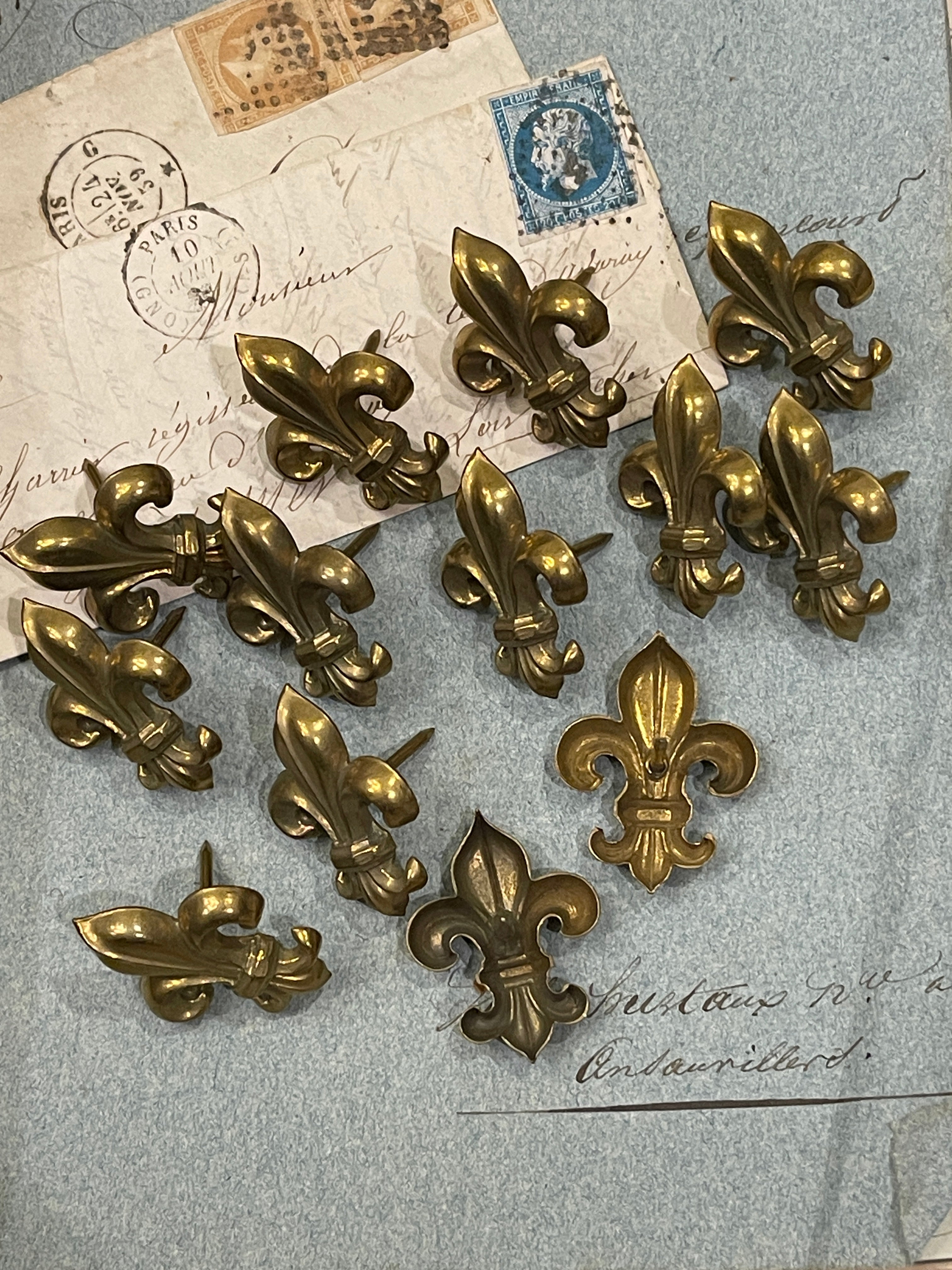 VERY RARE 1800's Antique French Fleur De Lis Upholstery Tacks