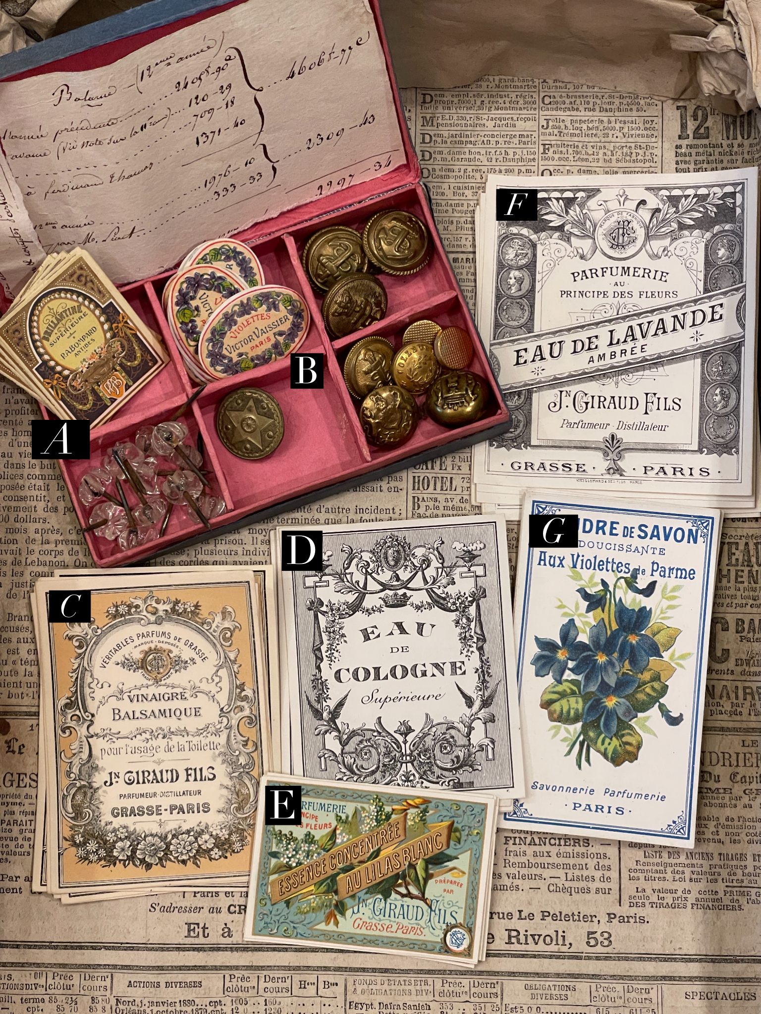 Antique Original French Perfume Labels - B