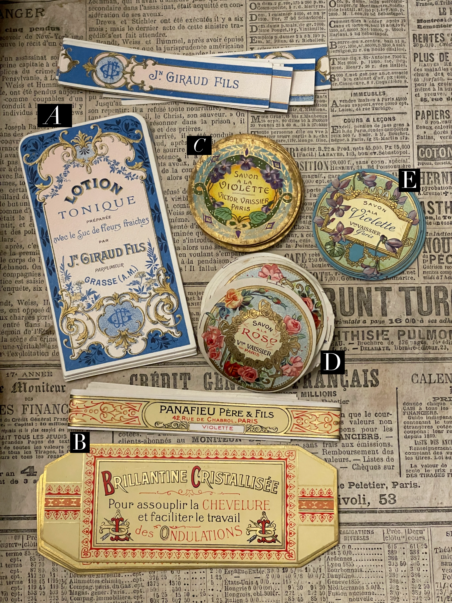 Antique Original French Perfume Labels - C