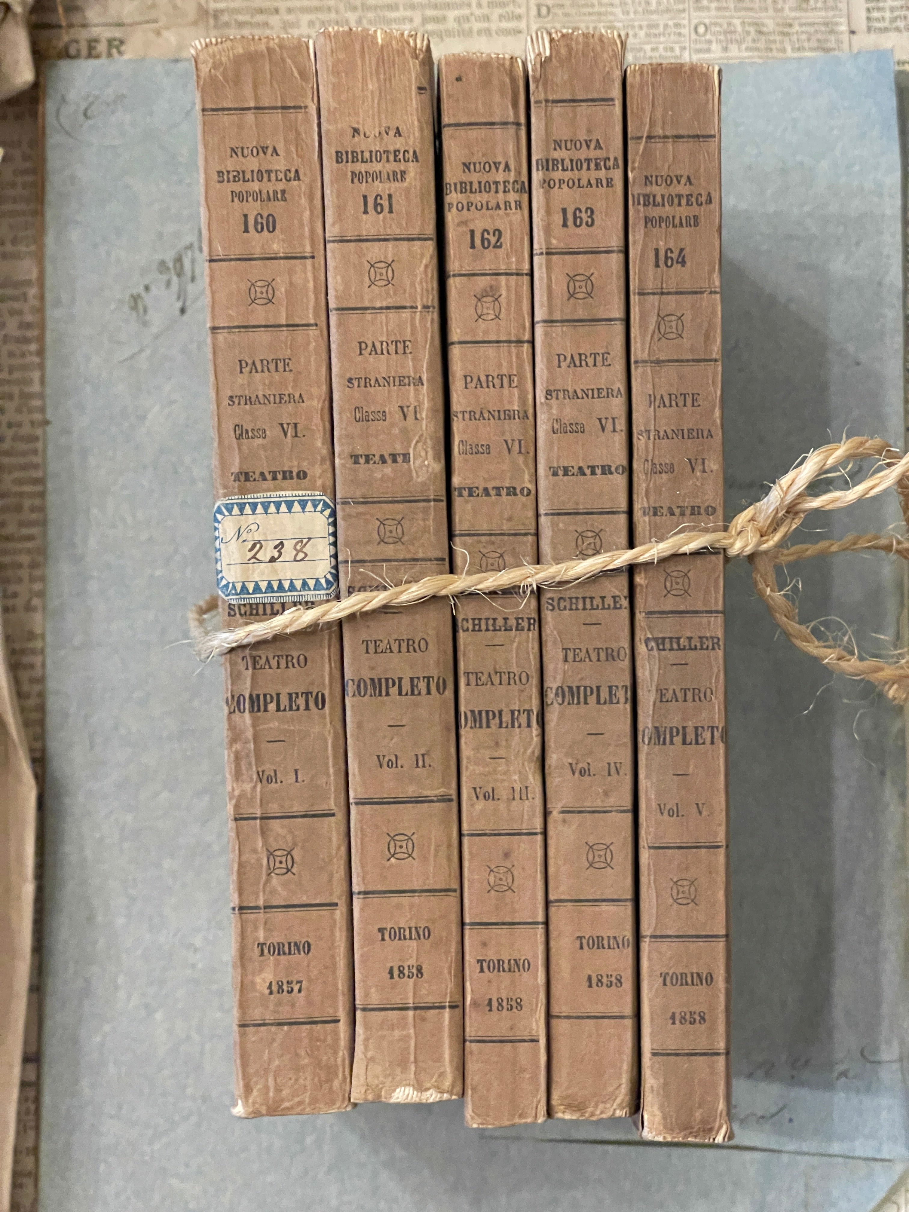 Antique Italian 1858 Biblioteca Popolare Books