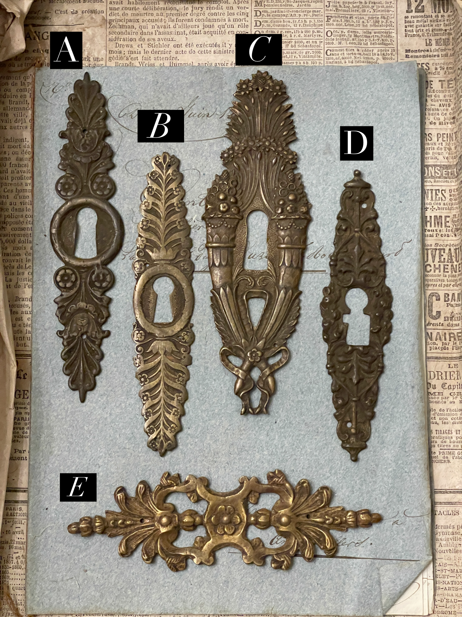 19th Century French Escutcheon Keyhole Covers - S