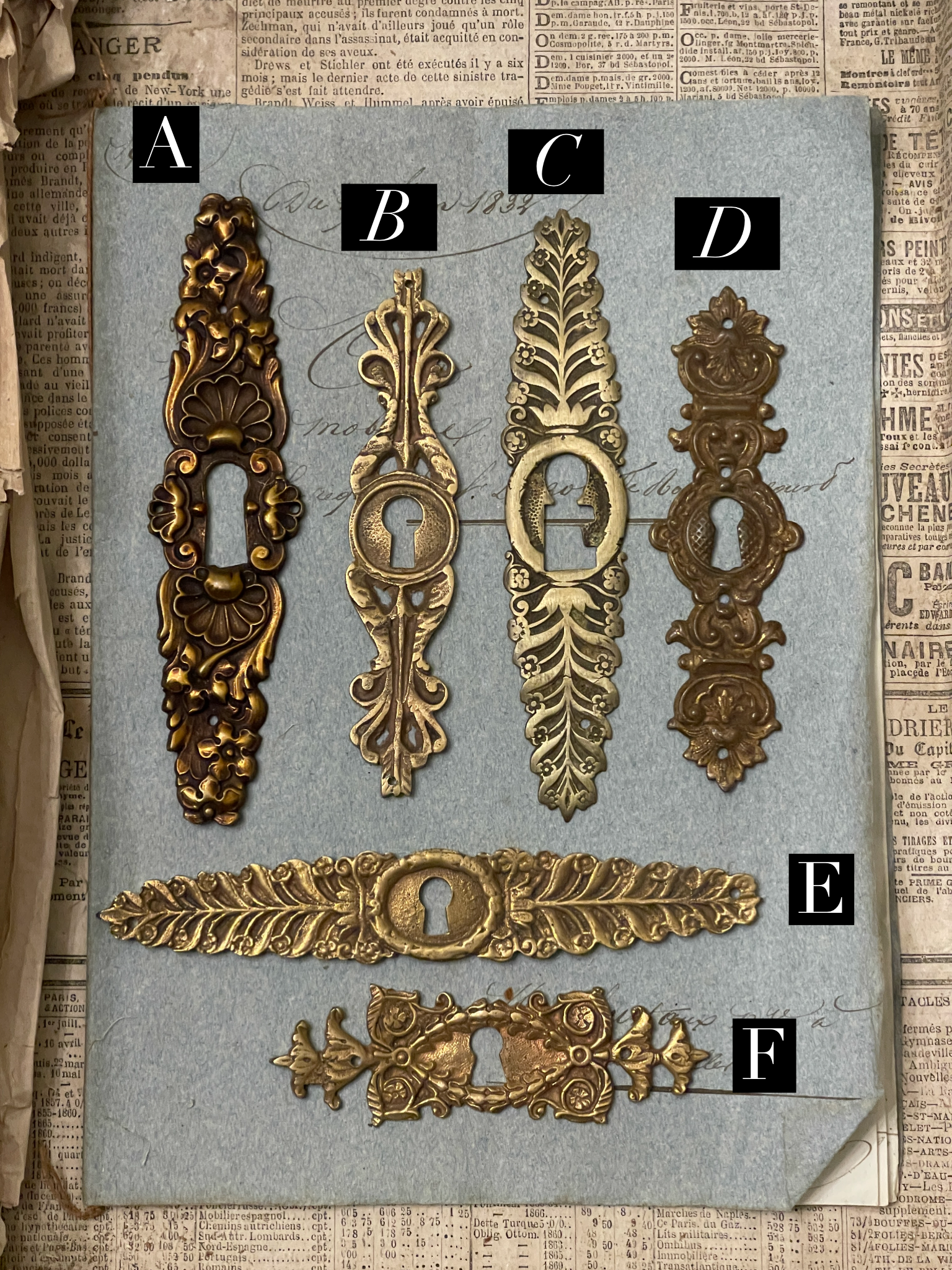 19th Century French Escutcheon Keyhole Covers - X