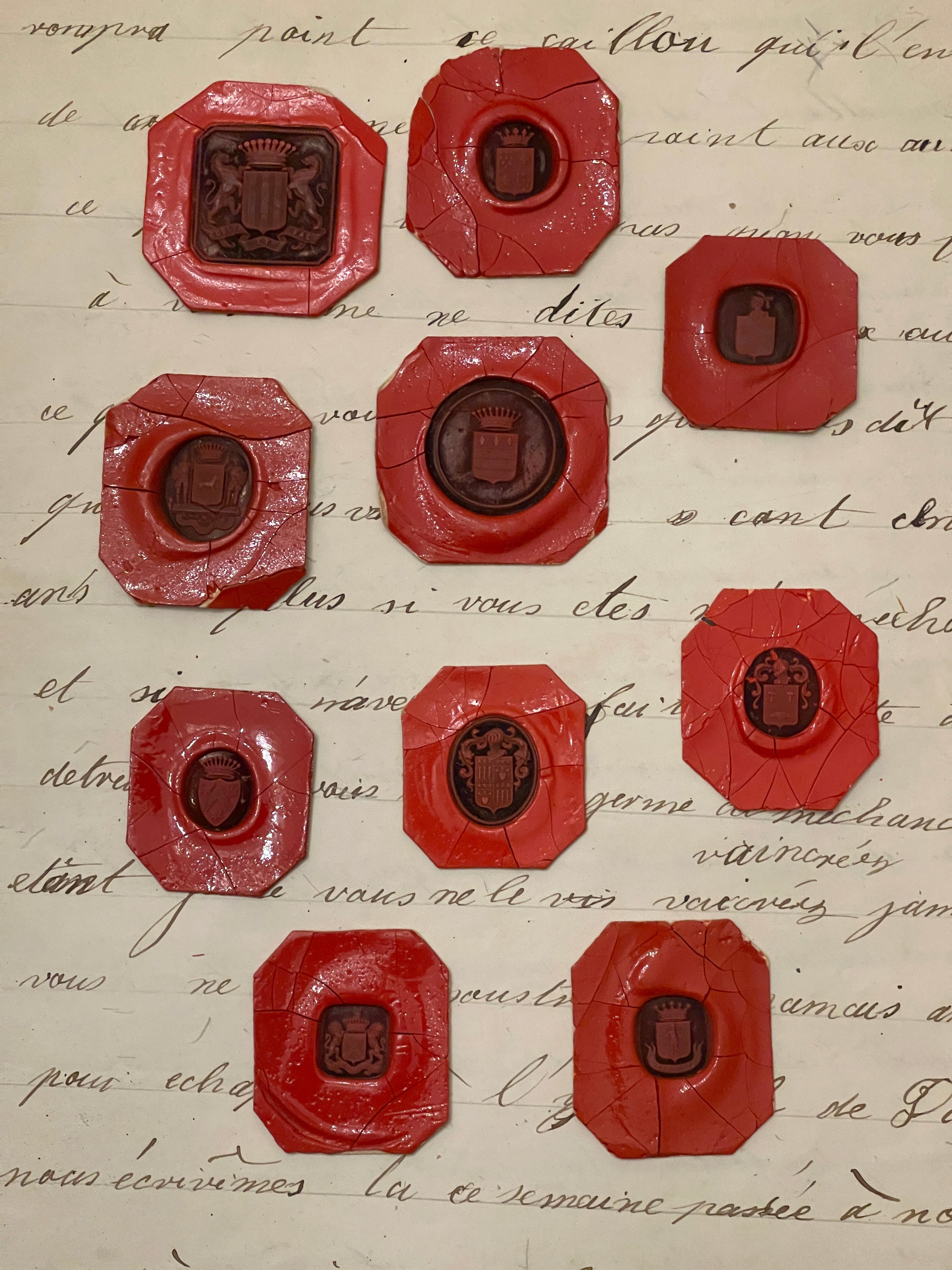 Lovely, Rare French Red Wax Seal Impressions - C