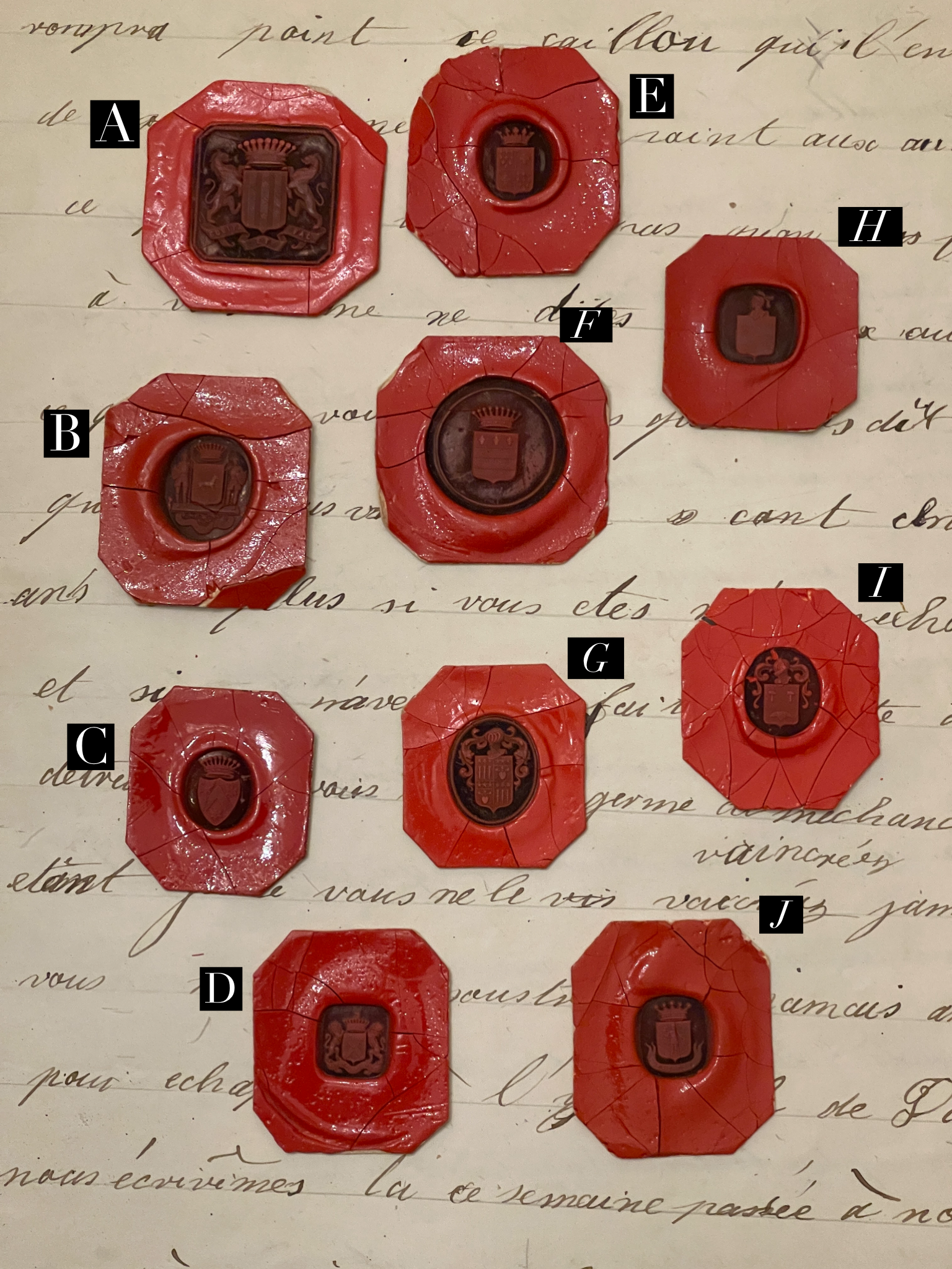 Lovely, Rare French Red Wax Seal Impressions - C