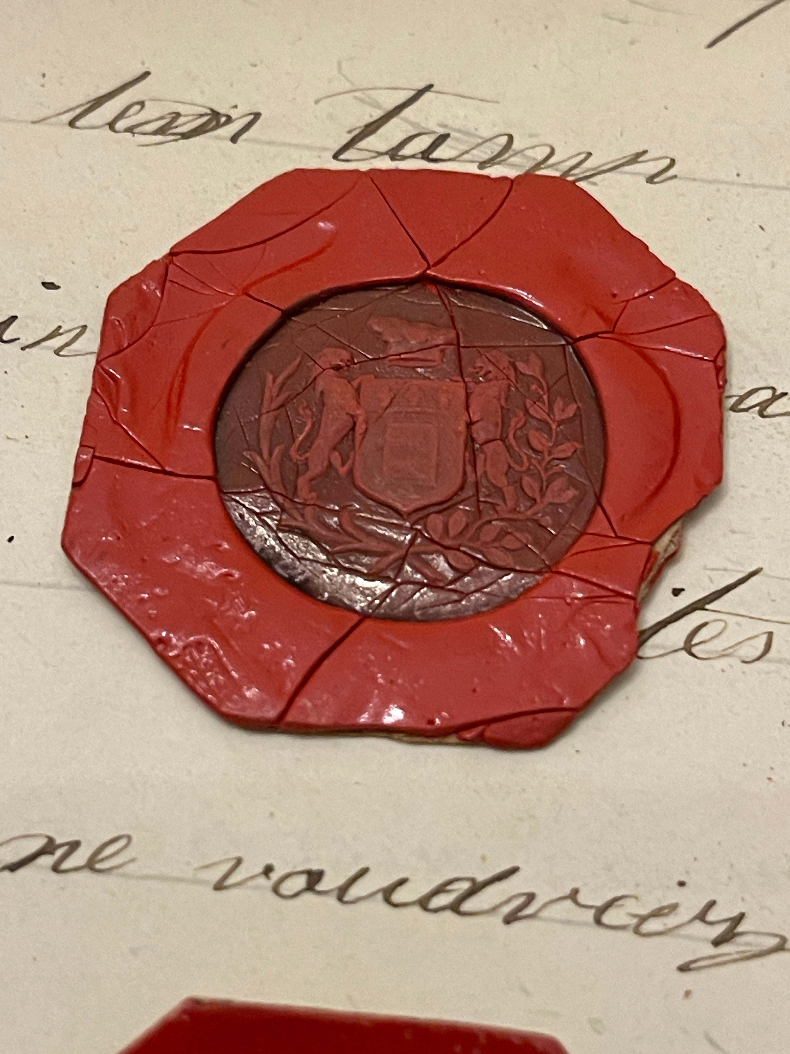 Rare French Red Wax Seal Impressions - D