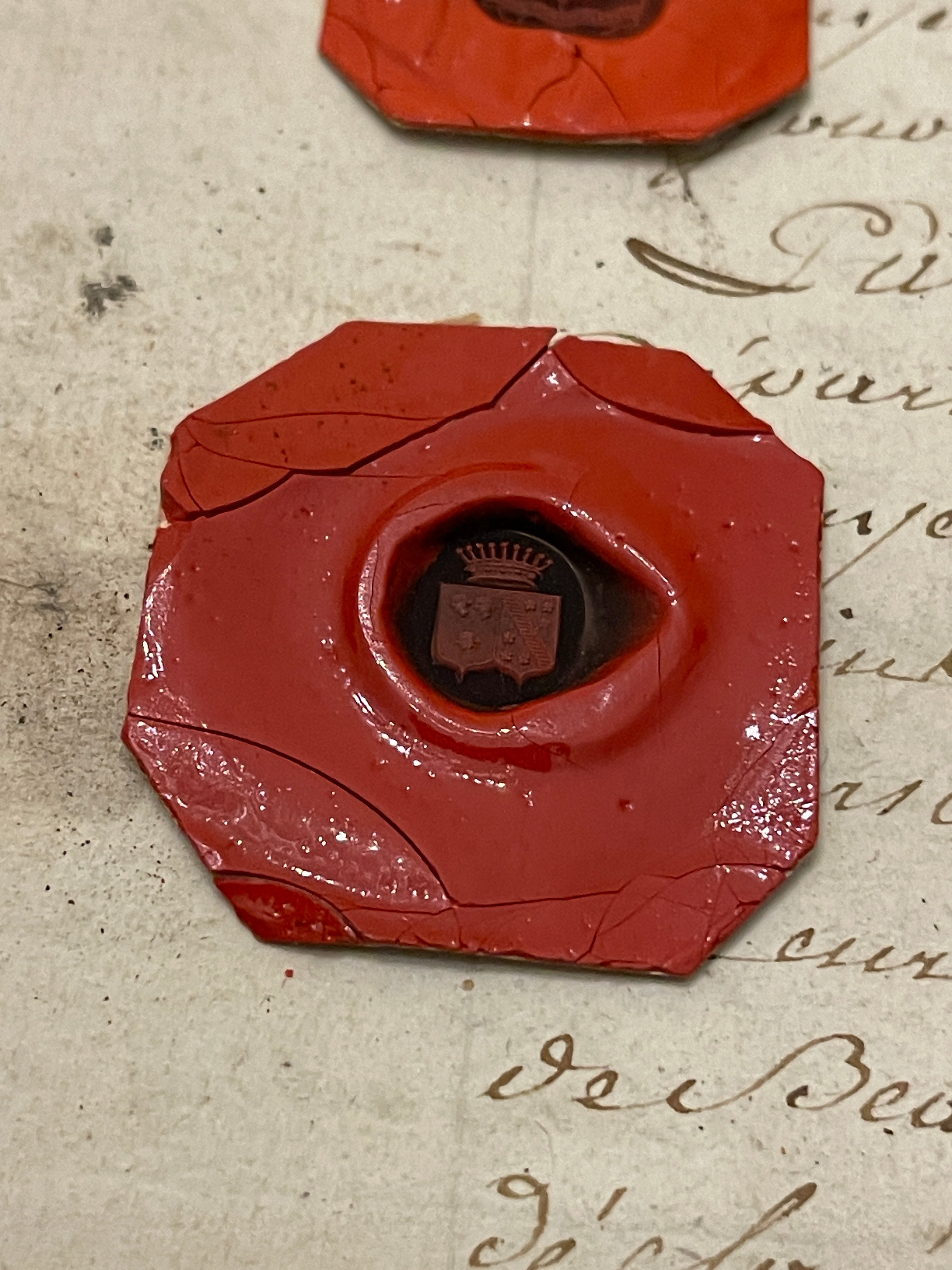 Rare French Red Wax Seal Impressions - F