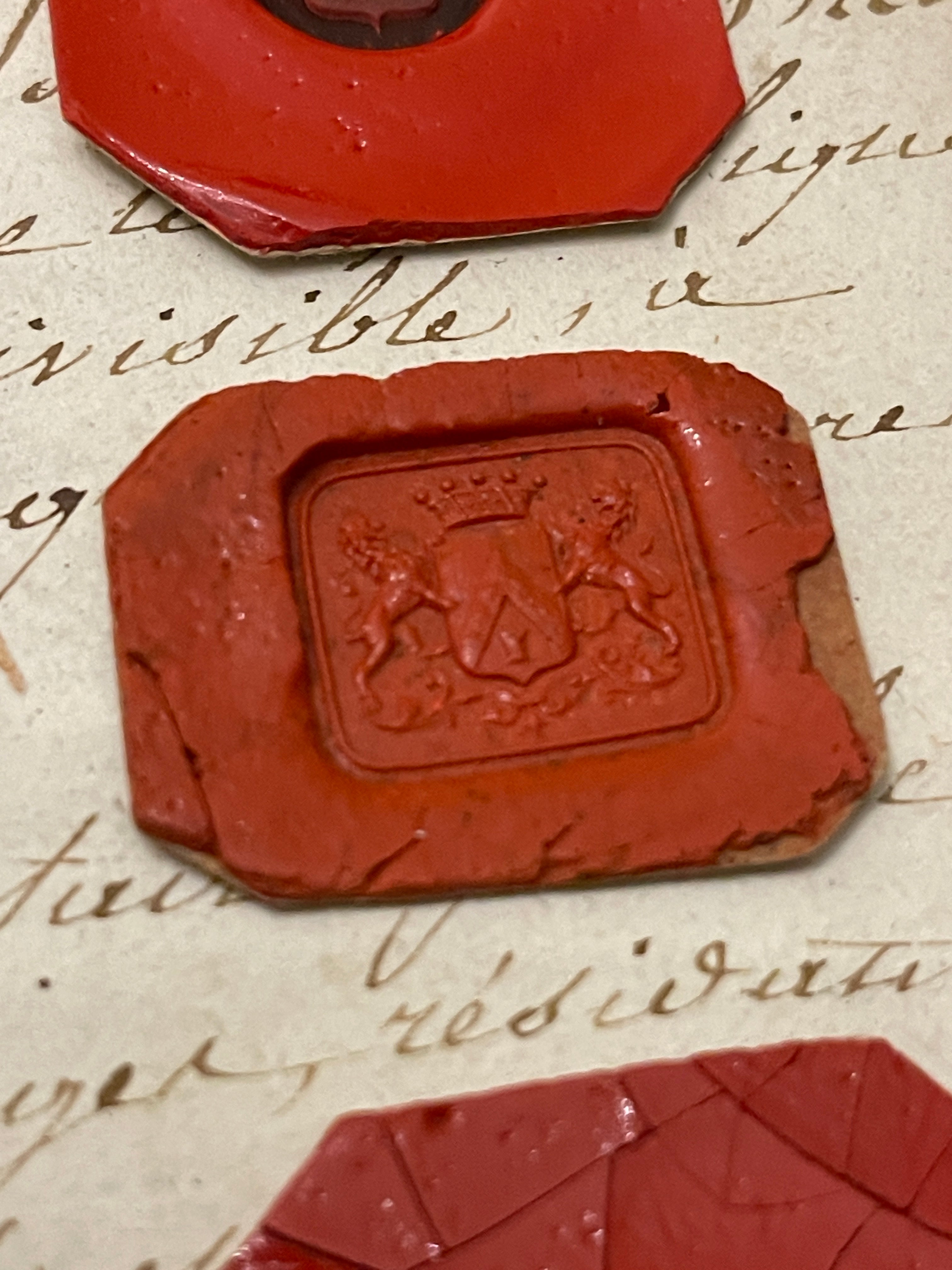 Rare French Red Wax Seal Impressions - F