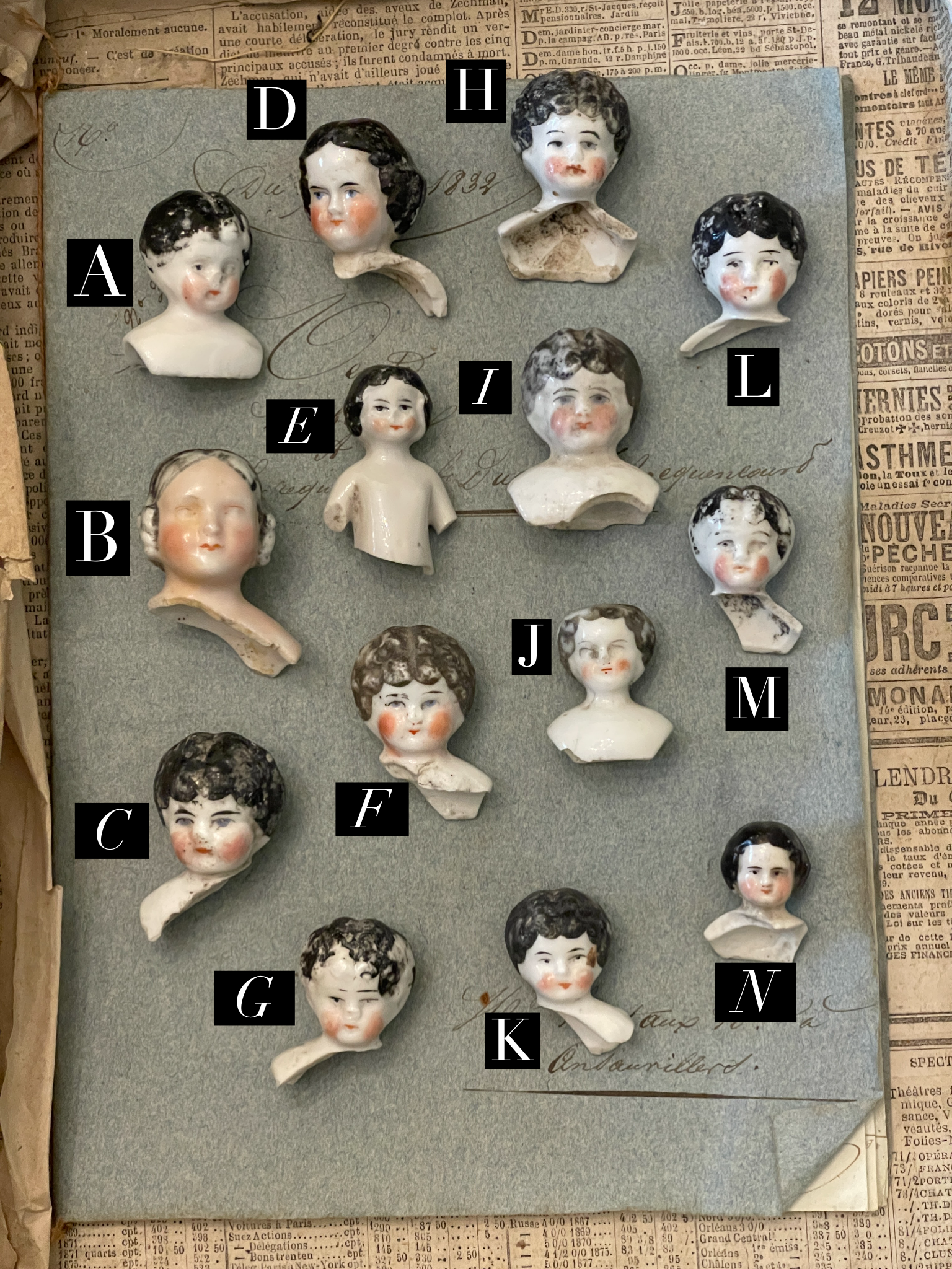 Vintage German Painted Doll heads with Shoulders BDH2 Monahan