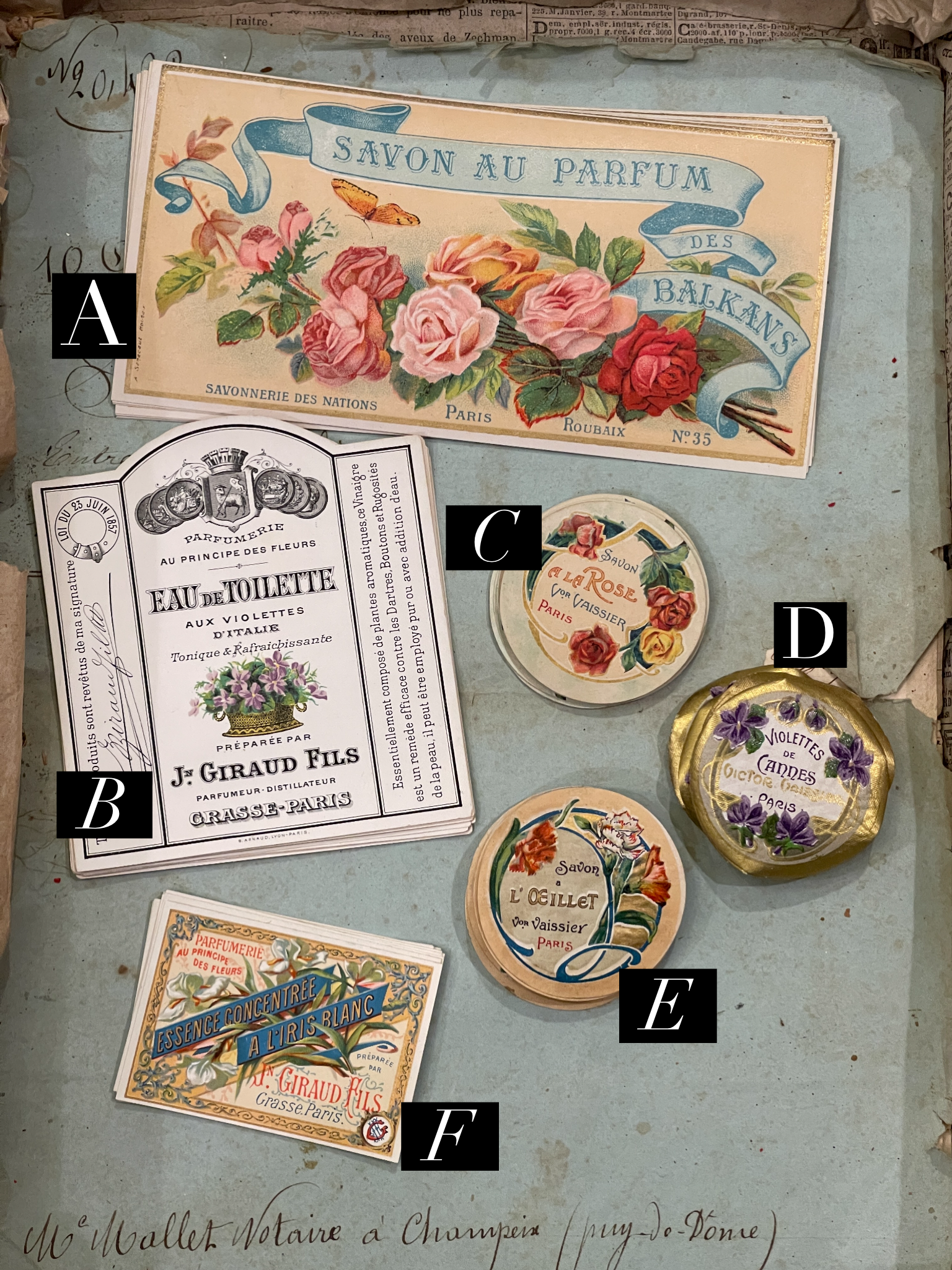 Antique Original French Perfume Labels - D