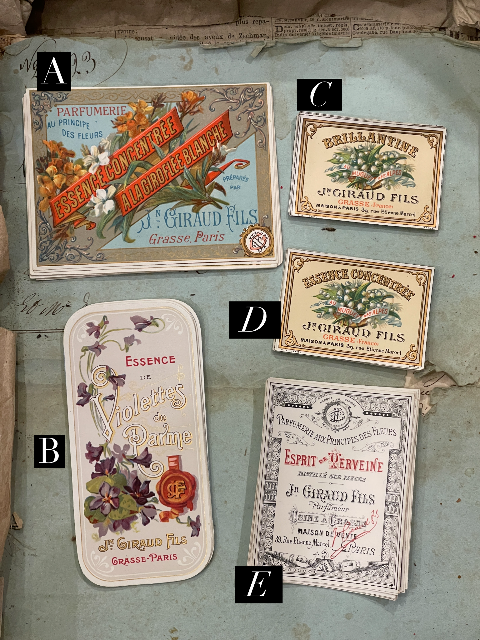 Antique Original French Perfume Labels - E