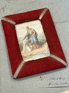 1800's French Religious Icon in Red Velvet