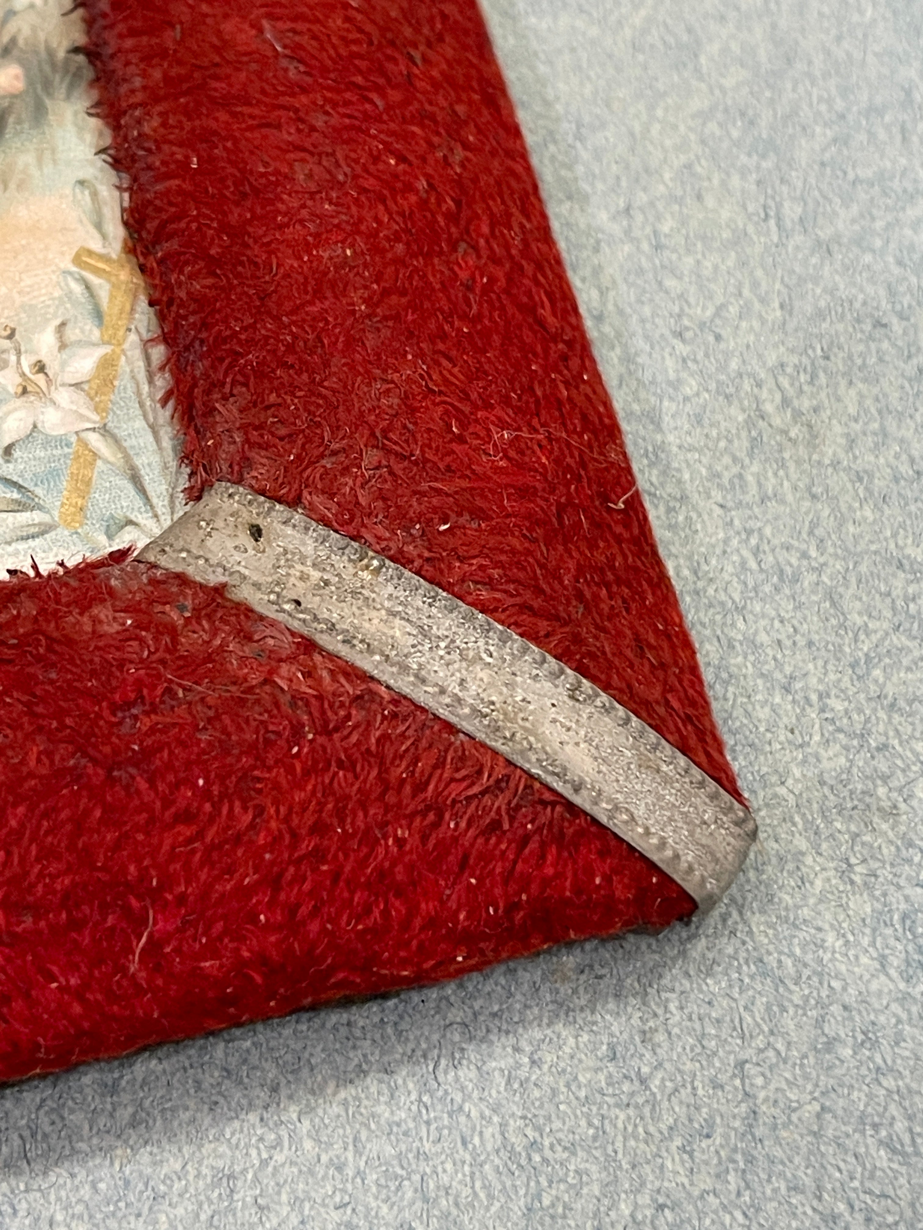 1800's French Religious Icon in Red Velvet