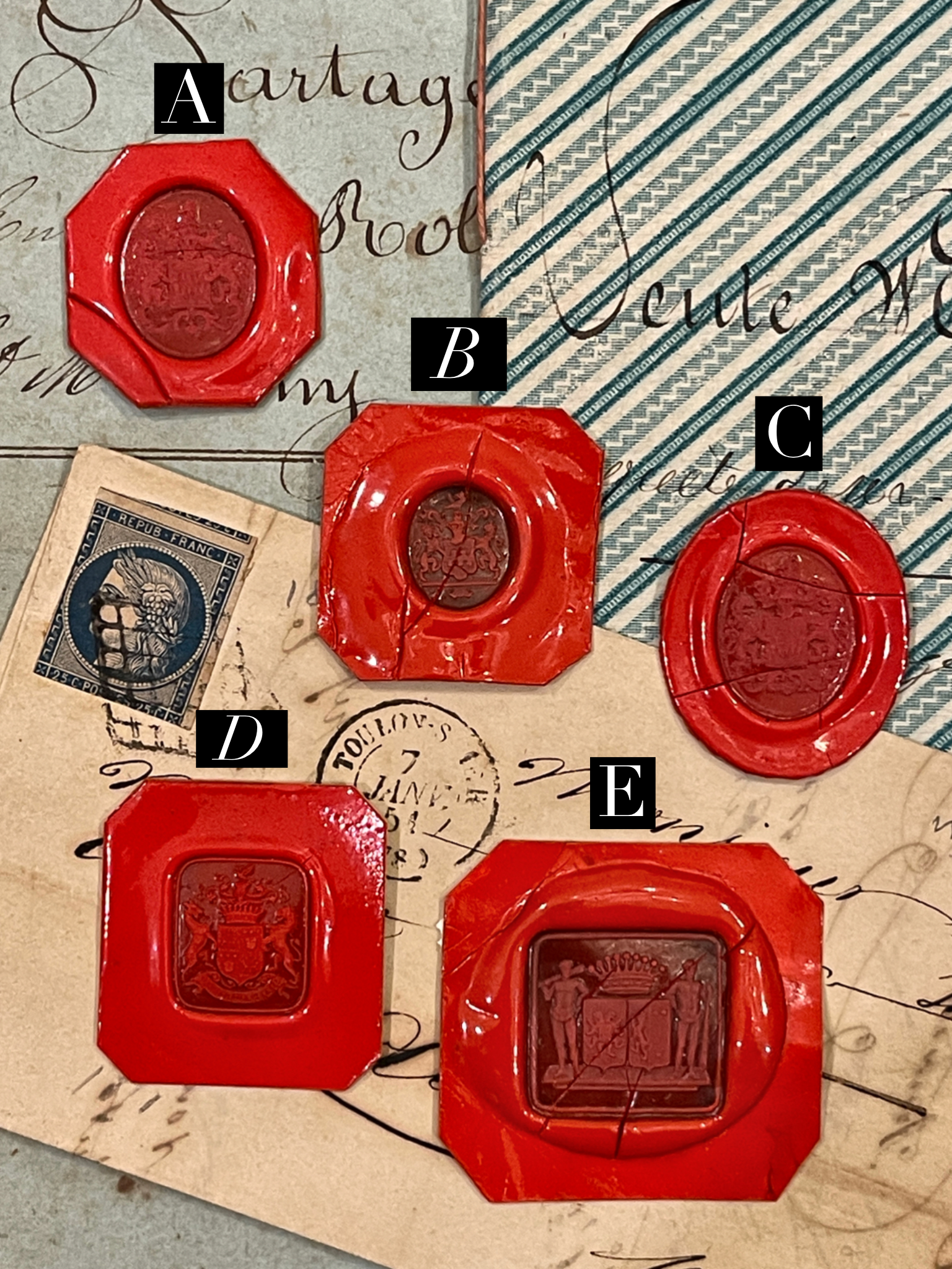 Rare Red Wax Seal Impressions - J