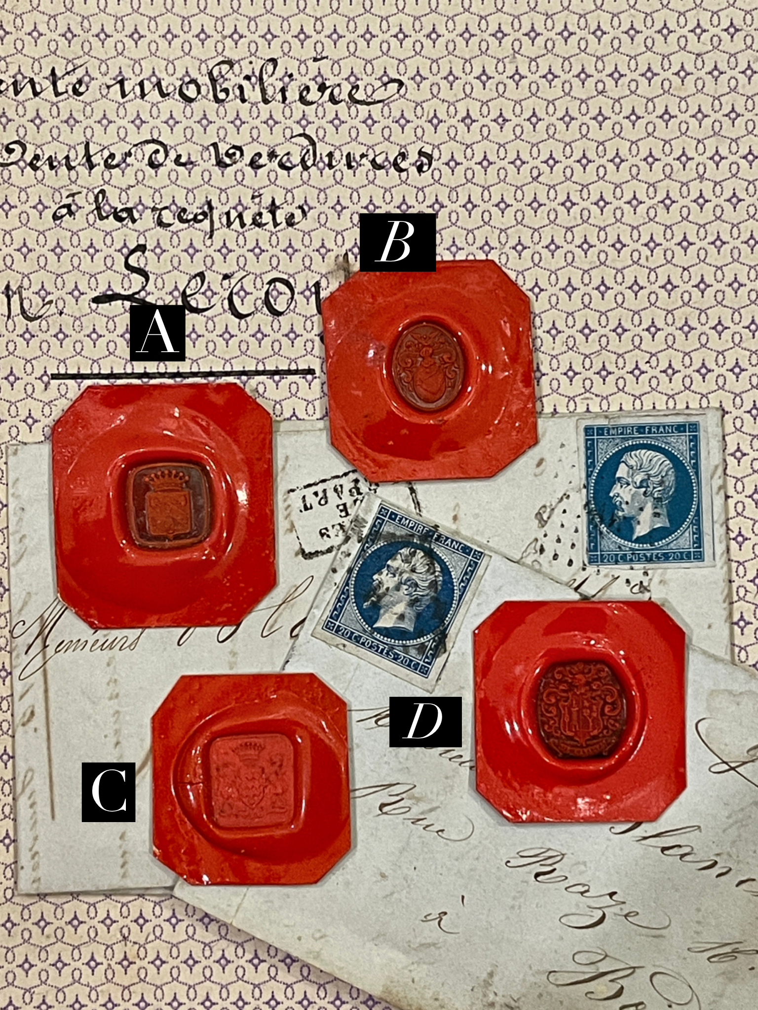 Rare Red Wax Seal Impressions - N