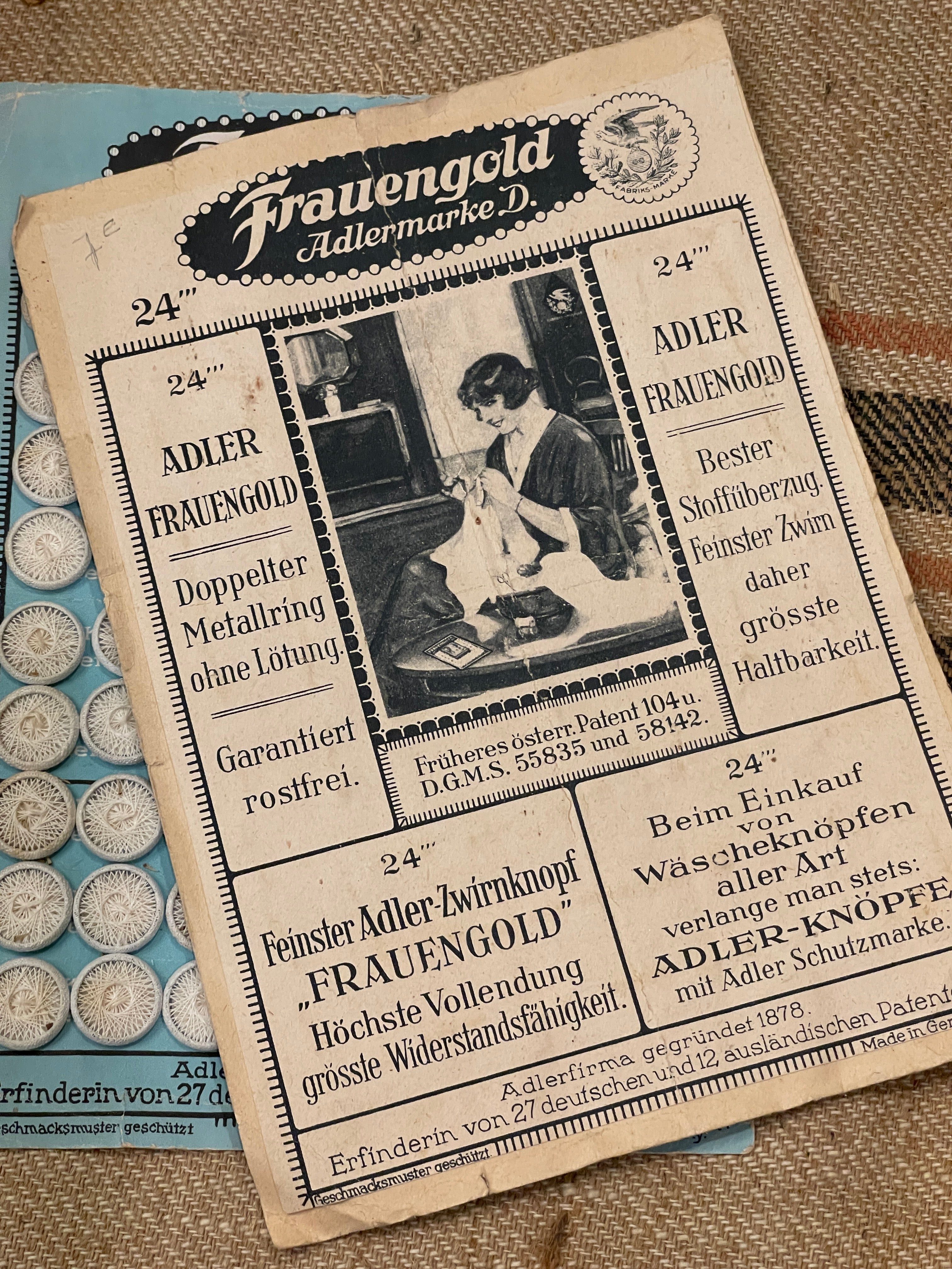 Antique Frauengold Linen Thread Button Cards