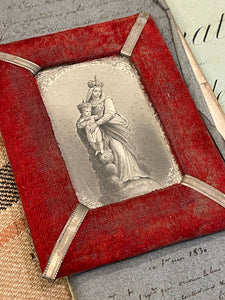 1800's French Religious Icon in Red Velvet