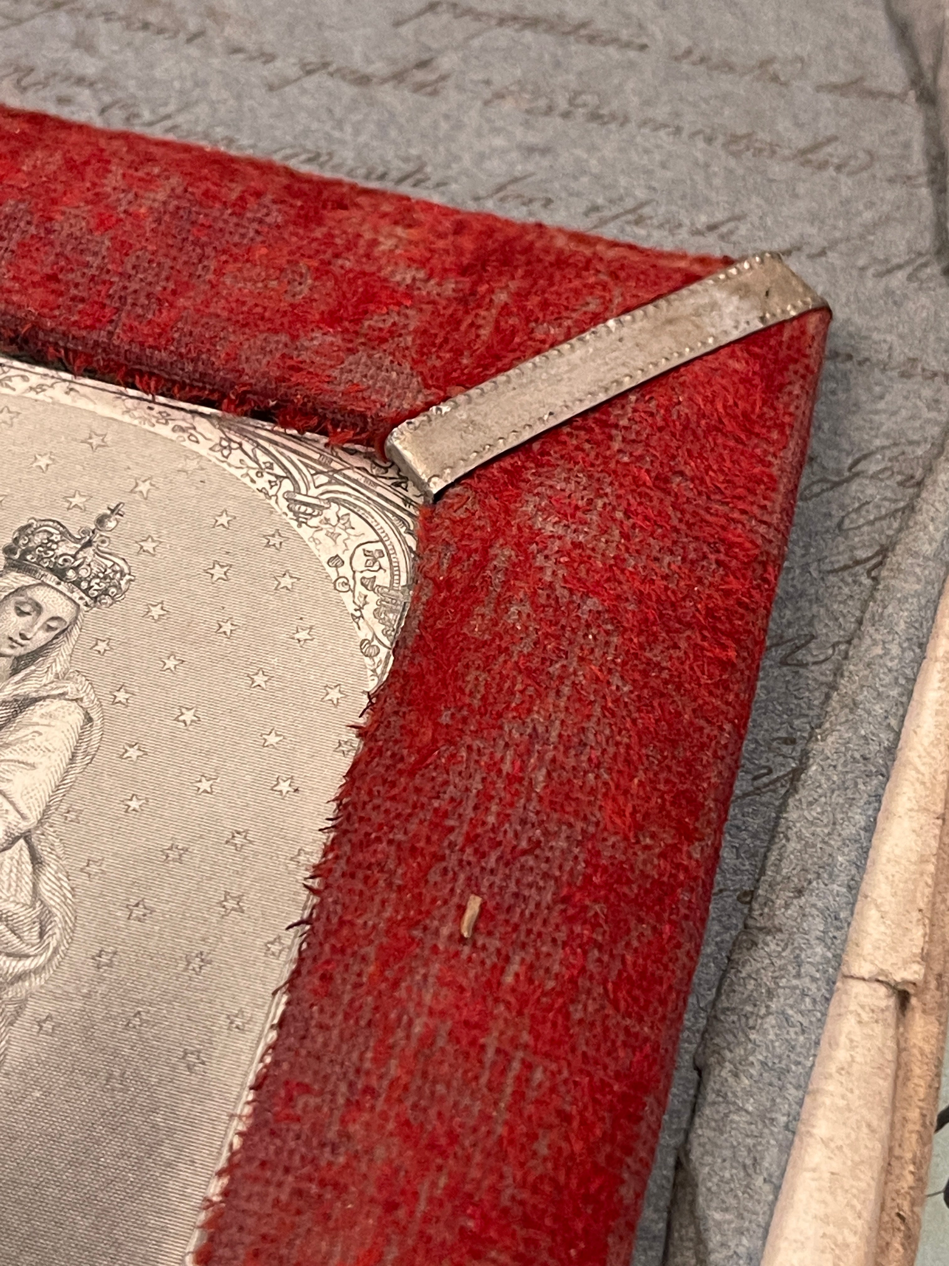 1800's French Religious Icon in Red Velvet