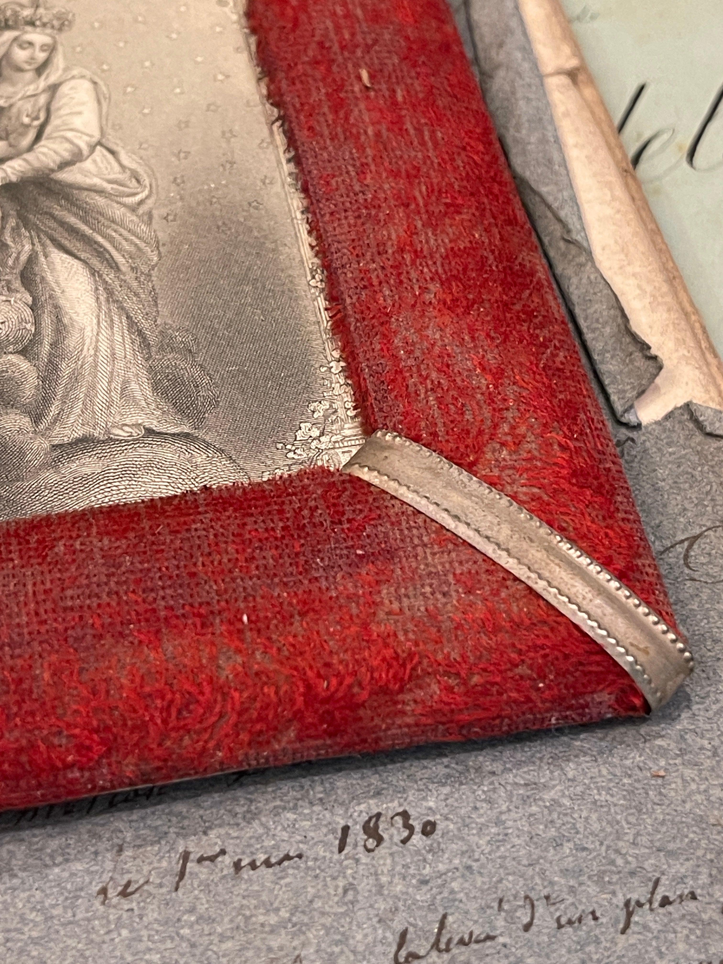 1800's French Religious Icon in Red Velvet