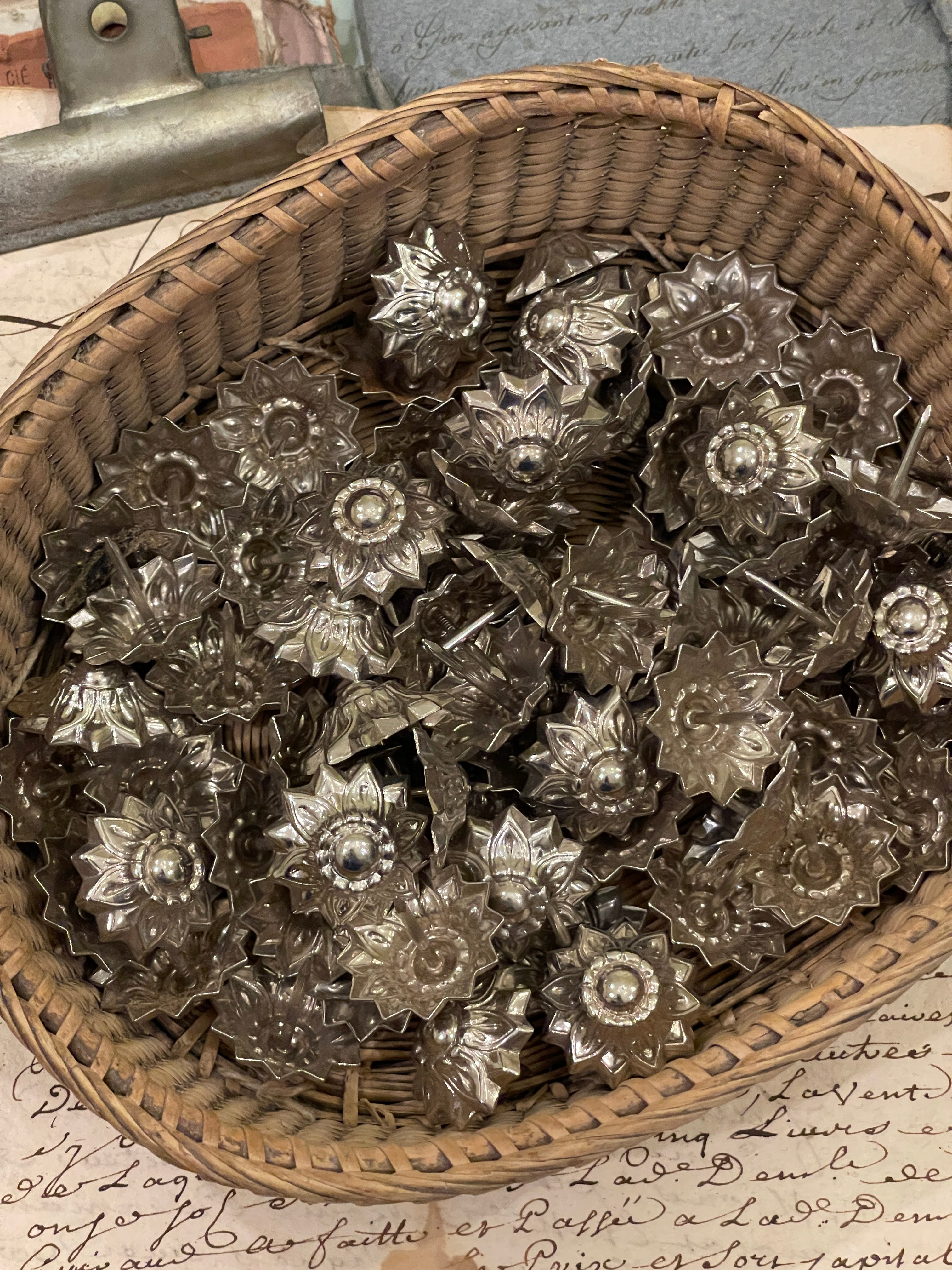 1800's Antique French Sunflower Upholstery Tacks