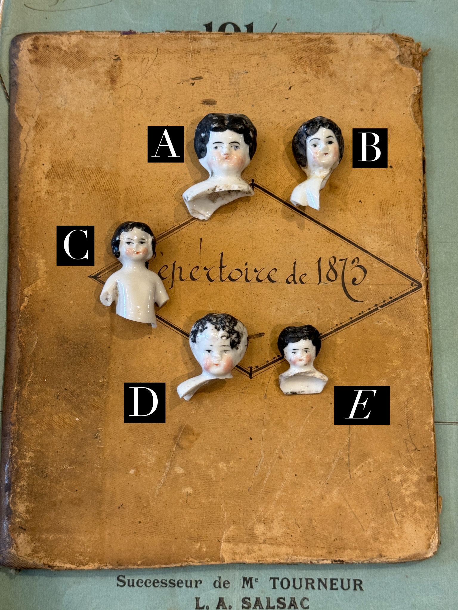 Antique German Painted Doll heads with Shoulders - A7