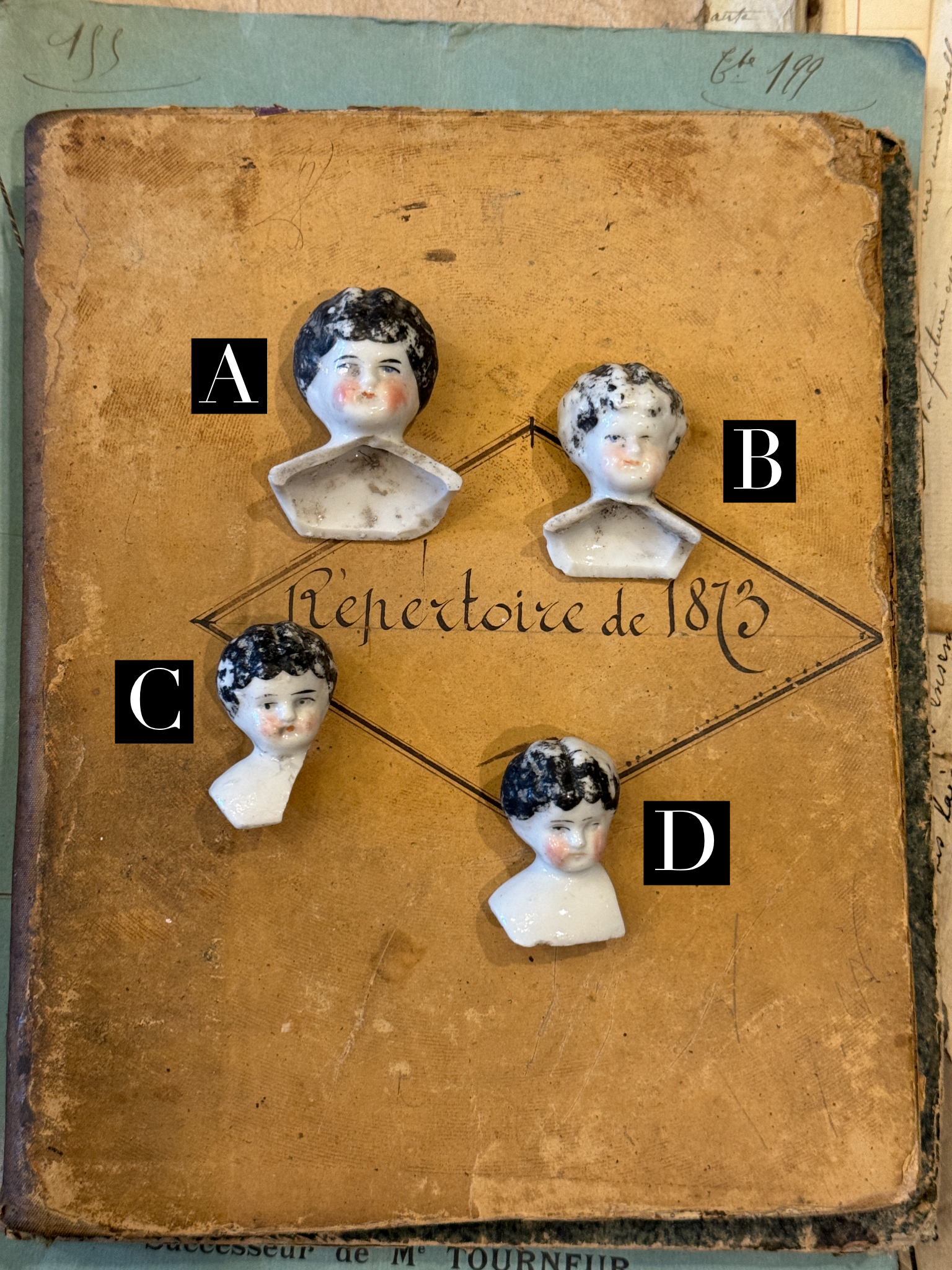 Antique German Painted Doll heads with Shoulders - A9