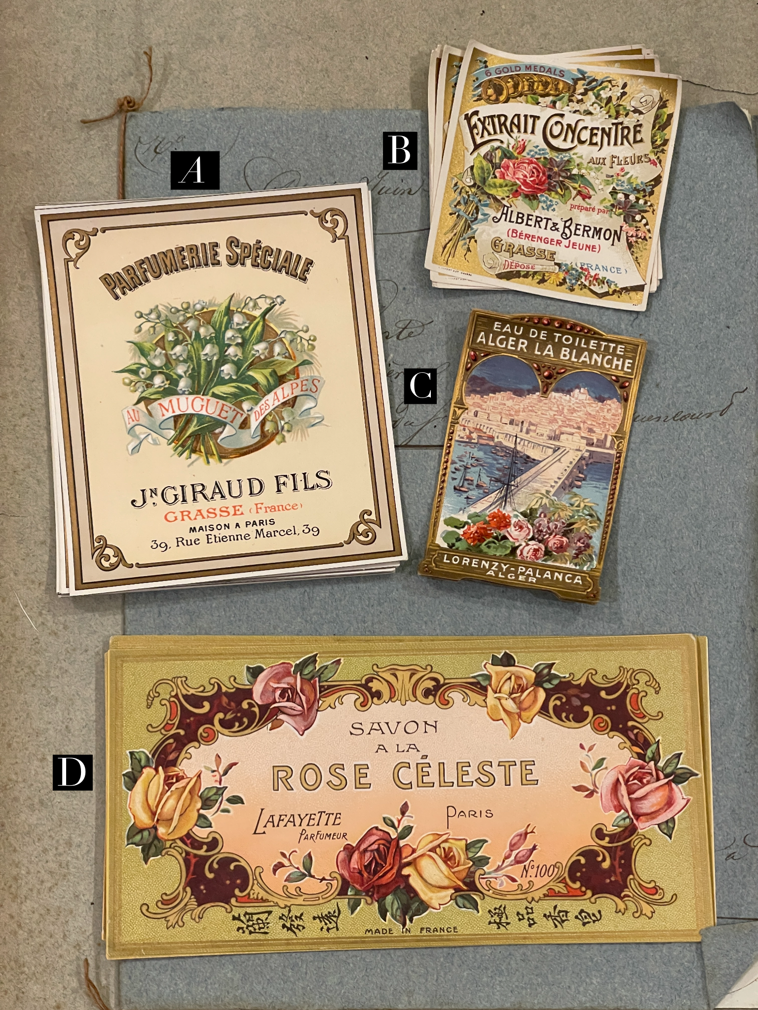 Antique Original French Perfume and Soap Labels - K