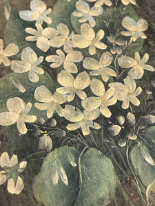 Antique French White Violets Wood Panel Painting