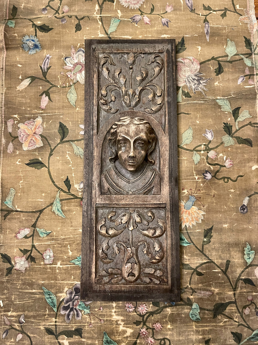 Antique Hand Carved French Wood Panel - A