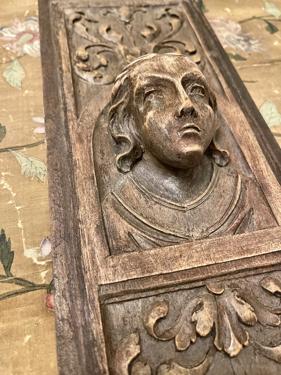 Antique Hand Carved French Wood Panel - A