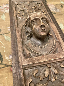 Antique Hand Carved French Wood Panel - A