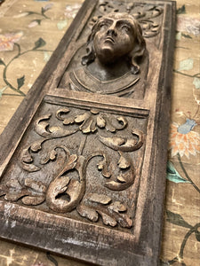 Antique Hand Carved French Wood Panel - A