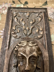 Antique Hand Carved French Wood Panel - A