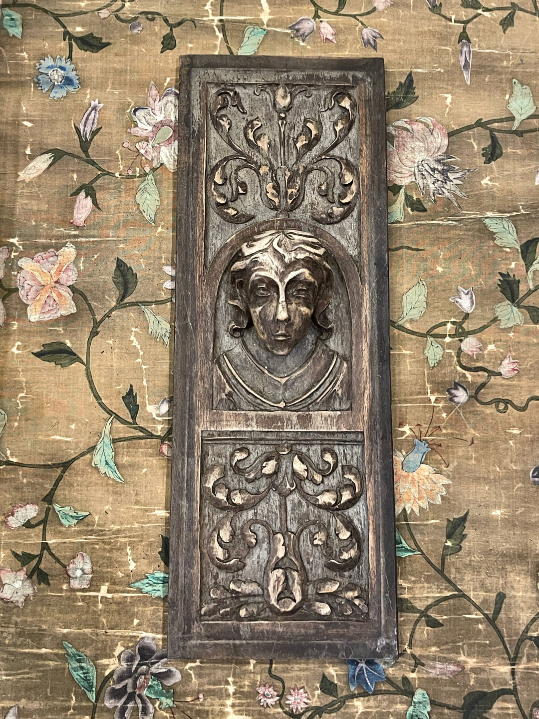 Antique Hand Carved French Wood Panel - C