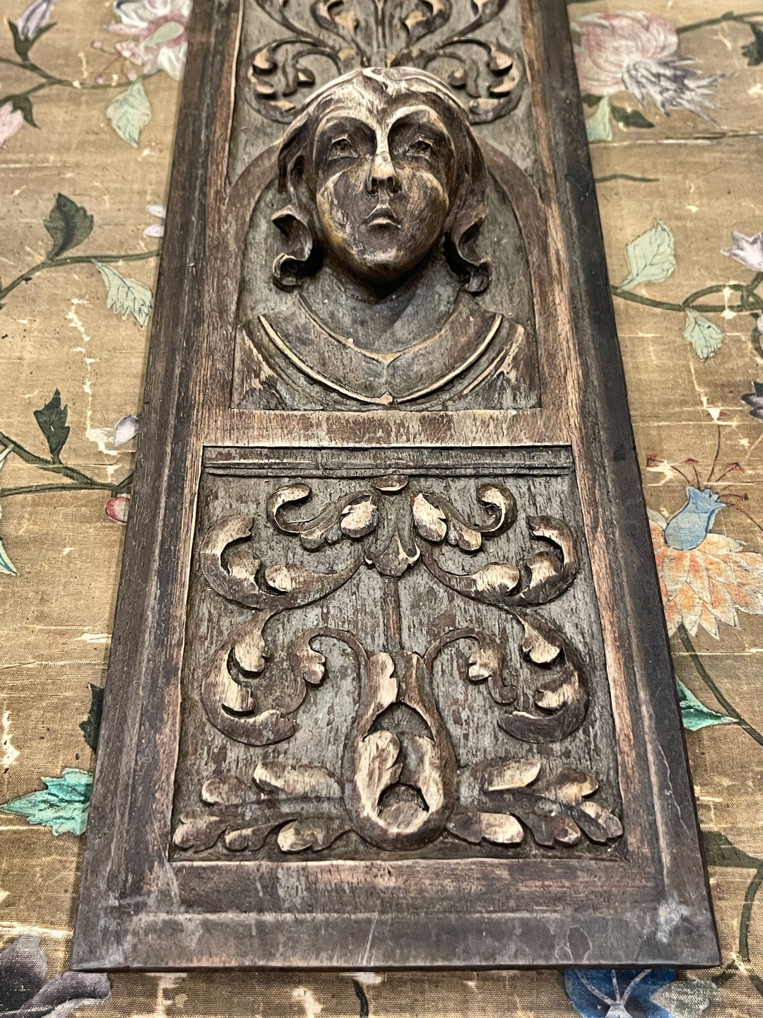 Antique Hand Carved French Wood Panel - C