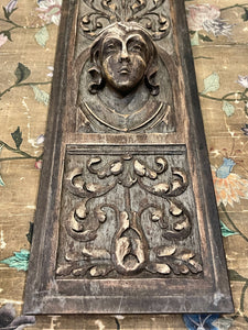 Antique Hand Carved French Wood Panel - C