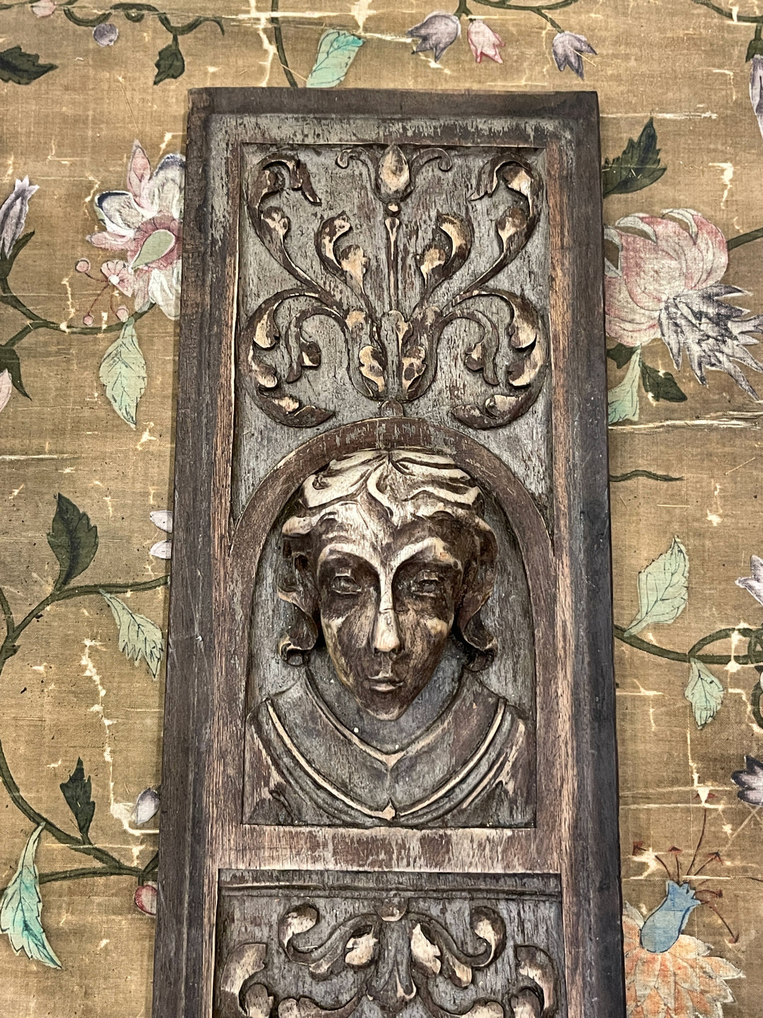 Antique Hand Carved French Wood Panel - C