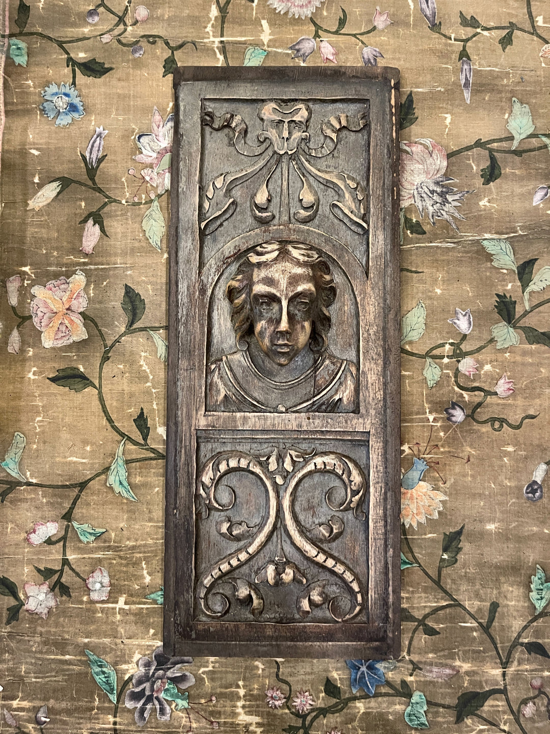 Antique Hand Carved French Wood Panel - D