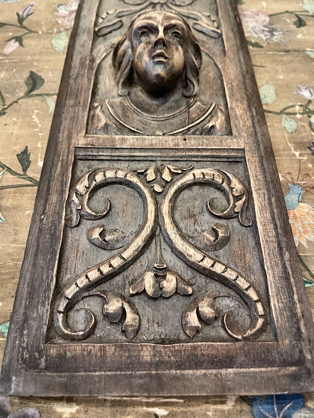 Antique Hand Carved French Wood Panel - D