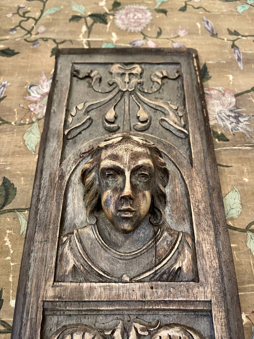 Antique Hand Carved French Wood Panel - D