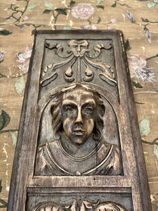 Antique Hand Carved French Wood Panel - D