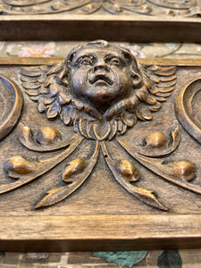 Antique Hand Carved French Drawer Front Wood Panels with Cherubs- F
