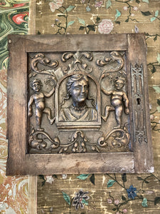 LARGE Antique Hand Carved French Wood Panel
