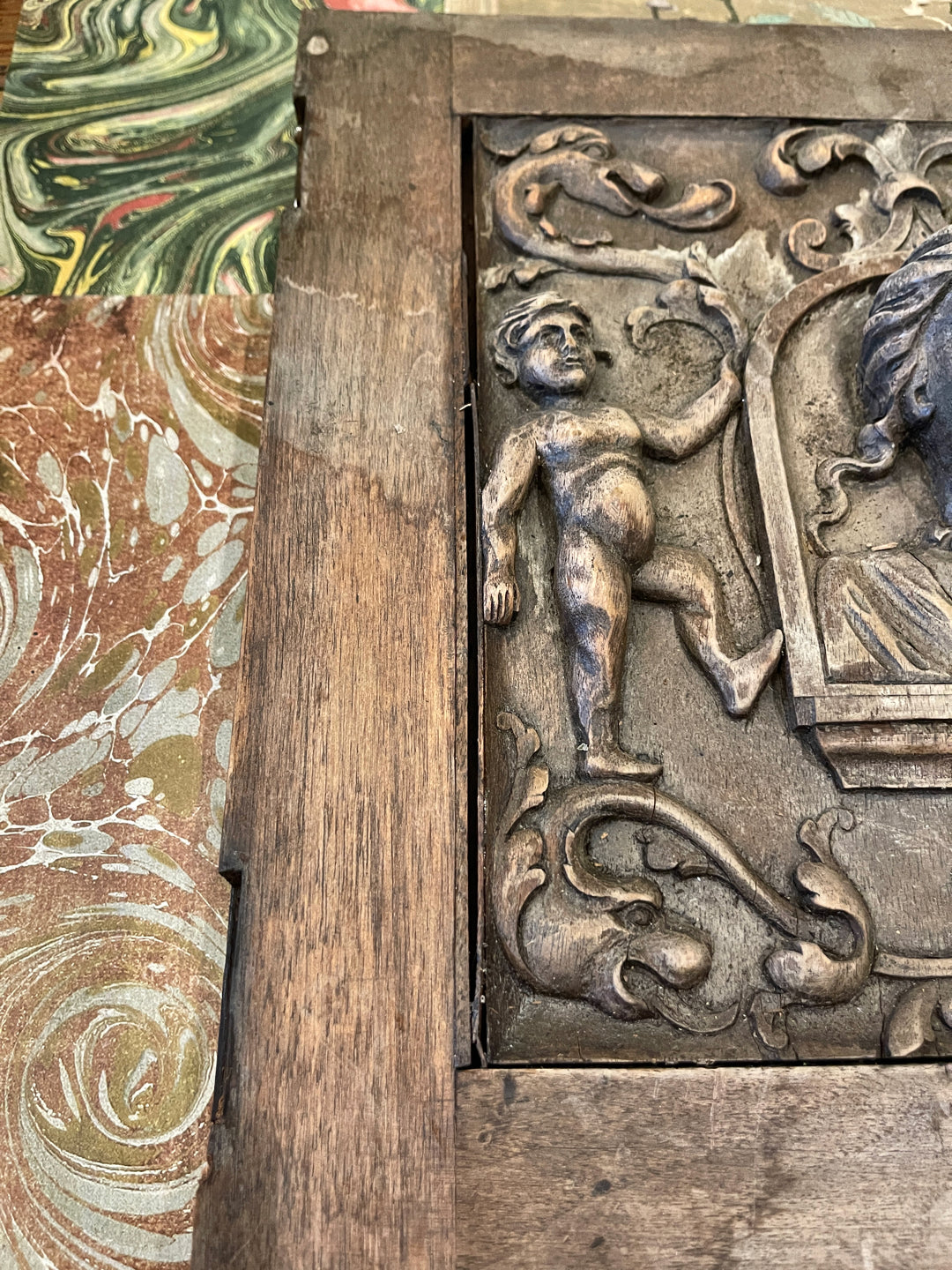 LARGE Antique Hand Carved French Wood Panel