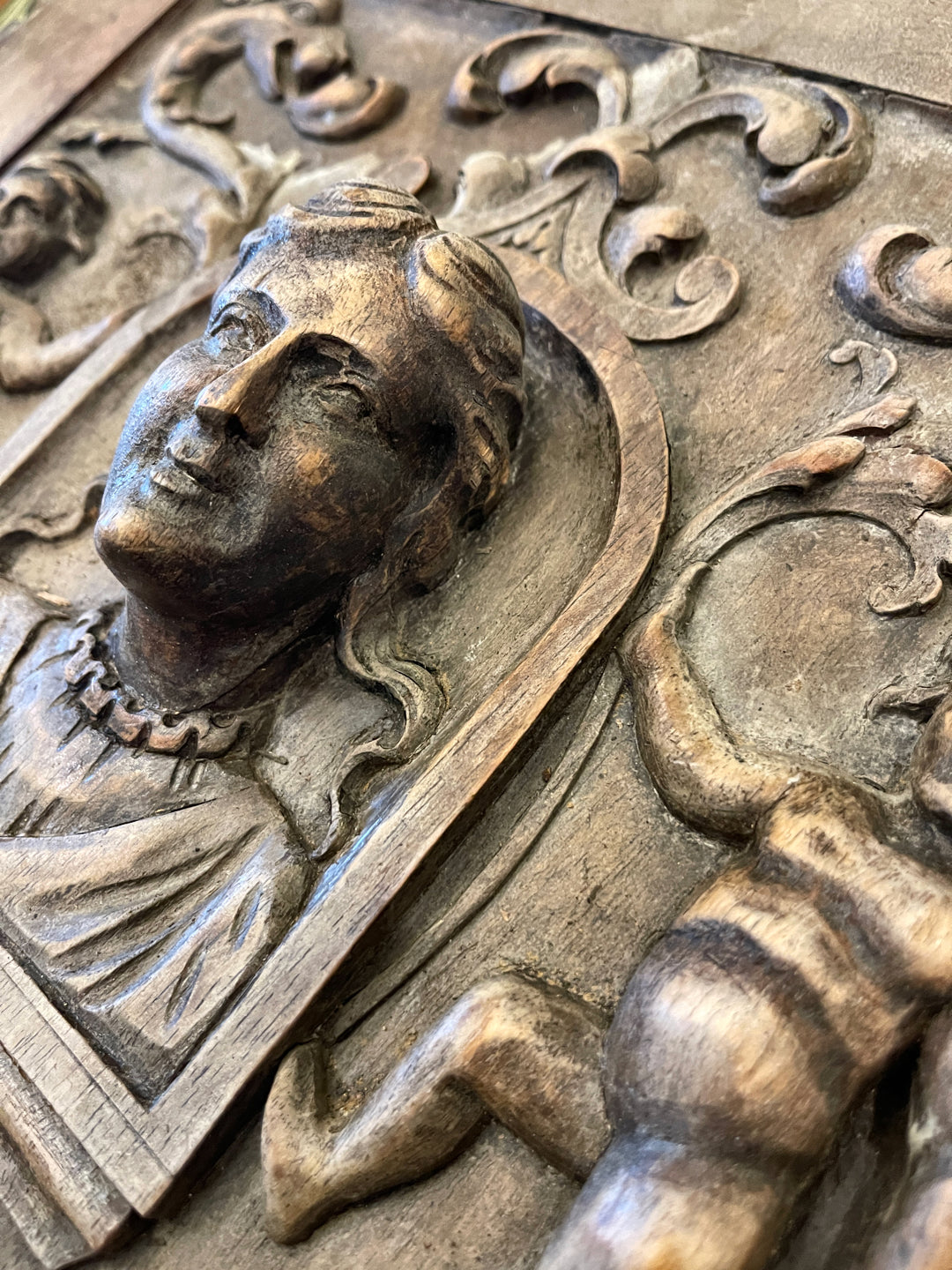 LARGE Antique Hand Carved French Wood Panel