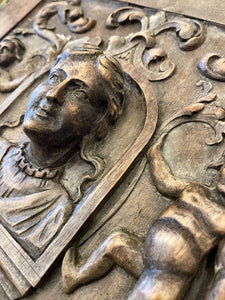LARGE Antique Hand Carved French Wood Panel