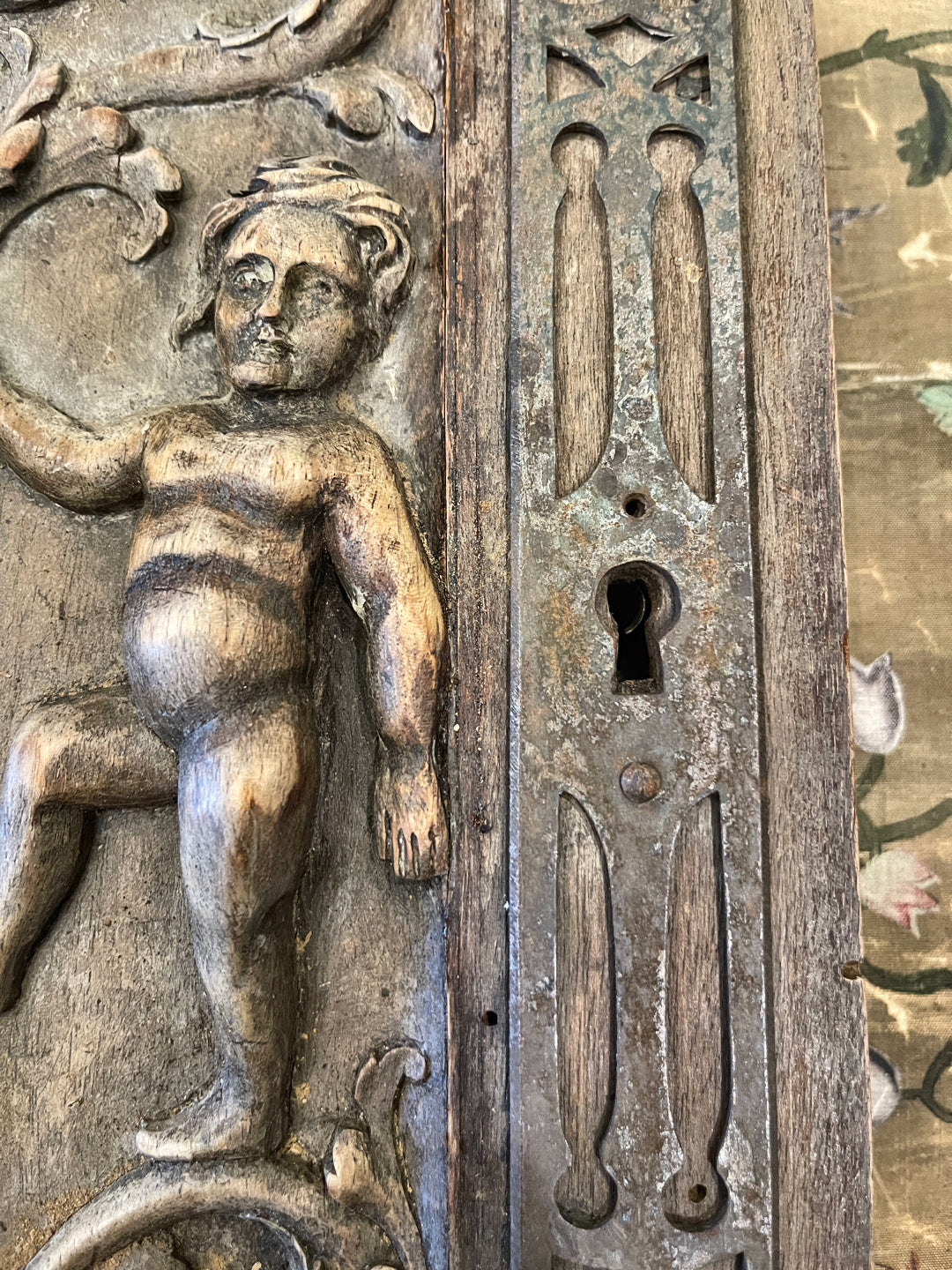 LARGE Antique Hand Carved French Wood Panel