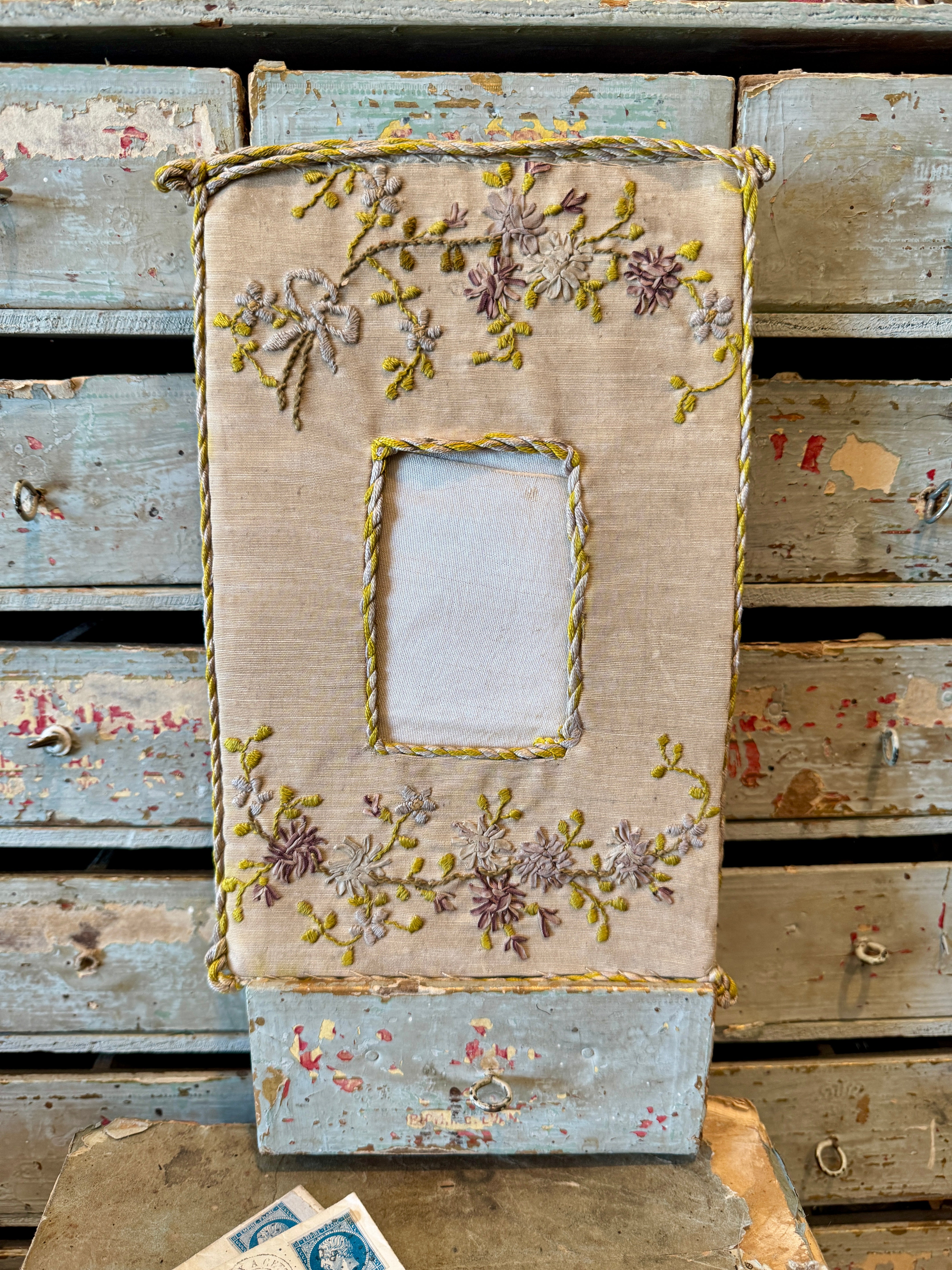 Antique French Silk Photo Frame